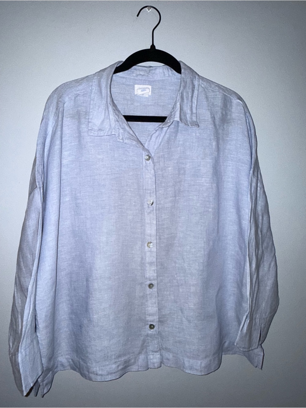 Sigrid Olsen Light Gray Linen Button-Up Blouse